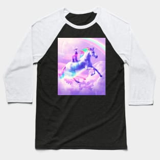 Kitty Cat Riding On Flying Unicorn With Rainbow Baseball T-Shirt